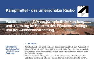 Positionspapier des ITVA zur Kampfmittelerkundung und -räumung im Rahmen des Flächenrecyclings und der Altlastenbearbeitung veröffentlicht. 